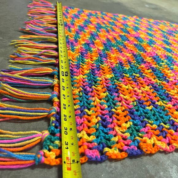 Vintage Crochet Throw Blanket Handmade Granny Funky‎ Bright Neon Rainbow - Picture 4 of 5
